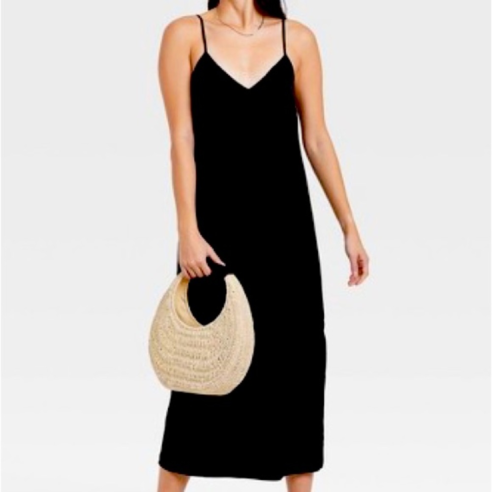 A New Day Black Satin Slip Dress Midi